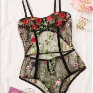 Floral Embroidered Sheer Teddy Bodysuit